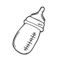 Doodle style baby bottle sketch with milk or formula in vector format.