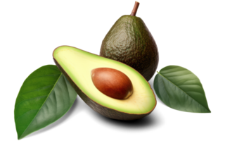 avocado's fruit met bladeren en gesneden avocado generatief ai png