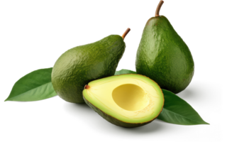 avocado's fruit met bladeren en gesneden avocado generatief ai png