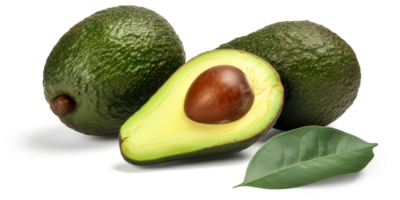 avocado's fruit met bladeren en gesneden avocado generatief ai png