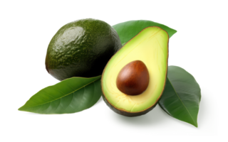 avocado's fruit met bladeren en gesneden avocado generatief ai png