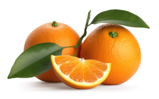 des oranges fruit avec feuilles sur une transparent Contexte - génératif ai png