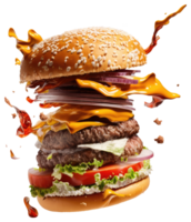 vôo hamburguer em uma transparente fundo generativo ai png