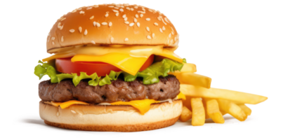 Delicious Burger with French Fries on a Transparent Background - png