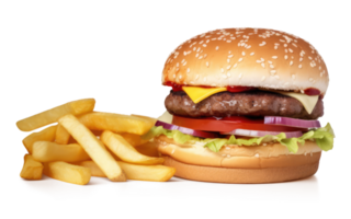 délicieux Burger avec français frites sur une transparent Contexte - ai généré png