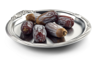 Date Fruits on Silver Bowl - png