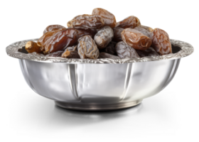 Date Fruits on Silver Bowl - png