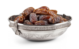 Date Fruits on Silver Bowl - png