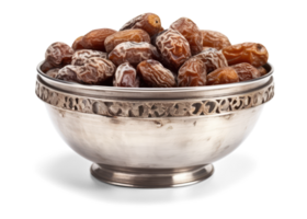 Date Fruits on Silver Bowl - png