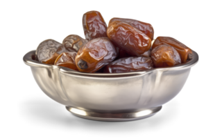 Date Fruits on Silver Bowl - png