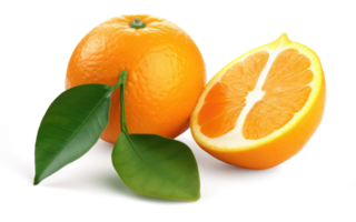 Orange Obst mit Blätter transparent Hintergrund generativ ai png