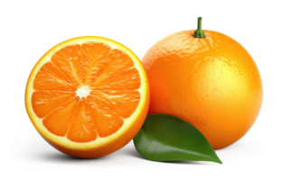 Orange Obst mit Blätter transparent Hintergrund generativ ai png