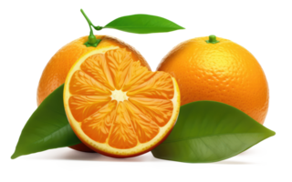 orange frukt med löv transparent bakgrund generativ ai png