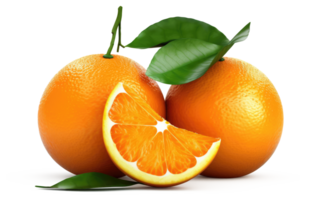 Orange Obst mit Blätter transparent Hintergrund generativ ai png