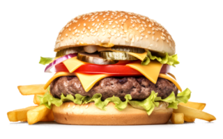 Delicious Burger with French Fries on a Transparent Background - png