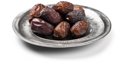 Date Fruits on a Silver Traditional Plate - png