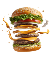 en volant Burger sur une transparent Contexte génératif ai png