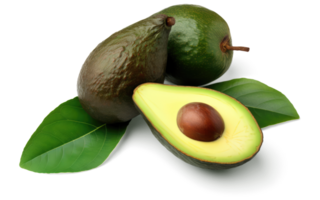 aguacates Fruta con hojas y rebanado aguacate generativo ai png