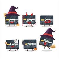 Halloween expression emoticons with cartoon character of credit card vector