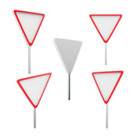 3d rendering Give way road sign different positionc icon set. 3d render road sign concept icon set. Give way. png