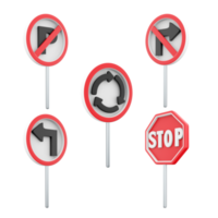 3d representación rotonda, estacionamiento prohibición, giro izquierda, movimiento sin parada es prohibido, Derecha giro prohibido la carretera firmar icono colocar. 3d hacer la carretera firmar concepto icono colocar. png