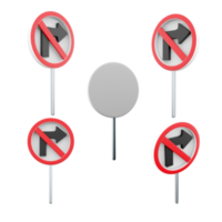 3d rendering Right turn prohibited road sign different positions icon set. 3d render road sign concept icon set. Right turn prohibited. png