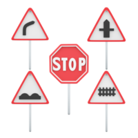 3d rendering dangerous right turn, movement without stopping is prohibited, intersection with secondary road, Railway train level crossing road sign icon set. 3d render road sign icon set. png