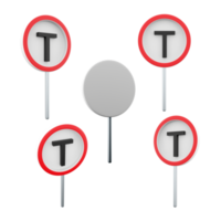 3d rendering T Road Transport road sign different positionc icon set. 3d render road sign concept icon set. T road. png