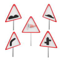 3d rendering side wind, dangerous right turn, intersection with a secondary road, artificial unevenness, rough road sign icon set. 3d render road sign concept icon set. png