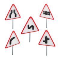 3d rendering roundabout, right turn prohibited, no parking, no overtaking, maximum speed limit 30 road sign icon set. 3d render road sign concept icon set. png