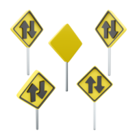 3d rendering two way traffic road sing different positions icon set. 3d render road sign concept icon set. Two way traffic. png