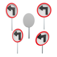 3d rendering Turn left road sign different positions icon set. 3d render road sign concept icon set. Turn left. png