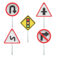 3d rendering U turn, intersection with a secondary road, traffic light regulation, dangerous turns, right turn prohibited road sign icon set. 3d render road sign concept icon set. png