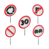 3d representación rotonda, Derecha giro prohibido, No estacionamiento, No adelantamiento, máximo velocidad límite 30 la carretera firmar icono colocar. 3d hacer la carretera firmar concepto icono colocar. png