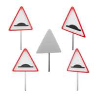 3d rendering Artificial unevenness road sign different positions icon set. 3d render road sign concept icon set. Artificial unevenness. png