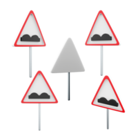 3d rendering Rough road trafic sign different positions icon set. 3d render Area with irregularities icon set. Rough road. png