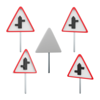 3d rendering Intersection with a secondary road sign different positions icon set. 3d render road sign concept icon set. Intersection. png