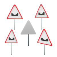 3d rendering hole in the road sign different positions icon set. 3d render road sign concept icon set. Hole in the road. png