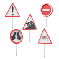 3d rendering steep climb 30 percent, side wind, Other hazards, go around the obstacle on the left or right, No entry road sign icon set. 3d render road sign concept icon set. png