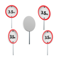 3d rendering prohibiting the passage of vehicles with a height of more than 3.5 meters road sign different positions icon set. 3d render road sign concept icon set. png