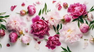 Flower composition. Red poppy flowers on white marble background. Flat lay. Top view. Wedding background. Festive concept. .Created with photo