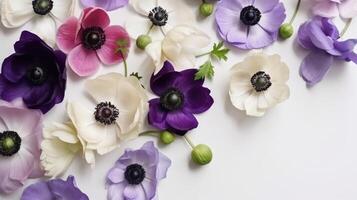Flower composition. Red poppy flowers on white marble background. Flat lay. Top view. Wedding background. Festive concept. .Created with photo