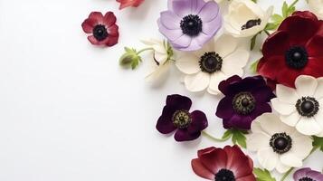 Flower composition. Red poppy flowers on white marble background. Flat lay. Top view. Wedding background. Festive concept. .Created with photo