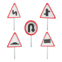 3d rendering Railway train level crossing, T traffic Transport, Dangerous turns with first left, Artificial unevenness, Intersection with a secondary road sign icon set. 3d render icon set. png
