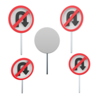 3d rendering No U turn road sign different positions icon set. 3d render road sign concept icon set. No U turn. png