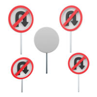 3d le rendu non u tour route signe différent postes icône ensemble. 3d rendre route signe concept icône ensemble. non u tourner. png