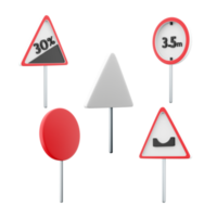 3d le rendu raide montée 30 pour cent, interdisant le passage de Véhicules avec une la taille de plus que 3,5 mètres, trou dans le route signe icône ensemble. 3d rendre route signe concept icône ensemble. png