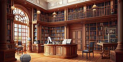 Library design in English style. . photo