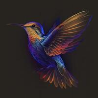 colibrí en neón colores. generativo ai. foto
