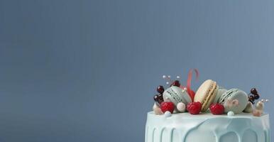 Banner with birthday cake. Copy space, festive background. . photo